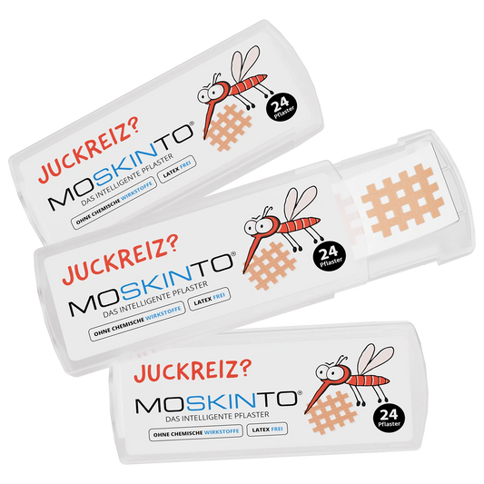 Dreierpack Moskinto Schiebebox mit jeweils 24 Pflaster.