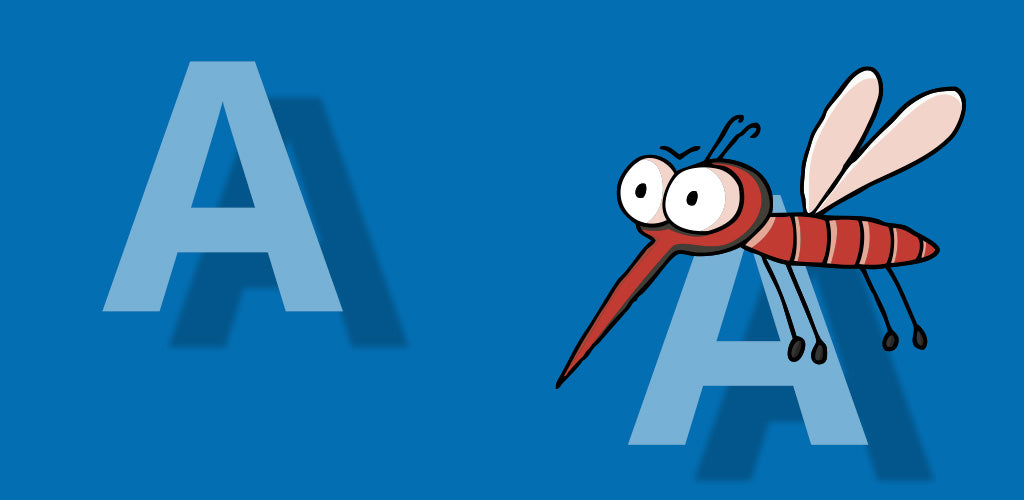 Transparent weißes A auf blauem Hintergrund.