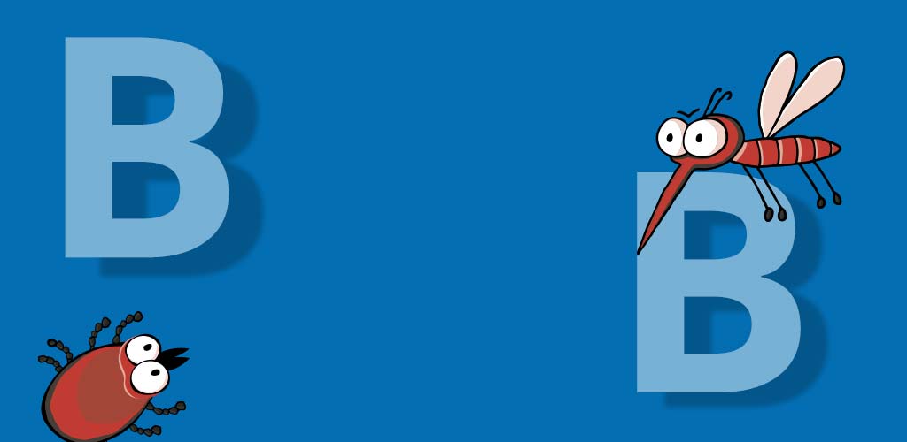 Transparent weißes B auf blauem Hintergrund.