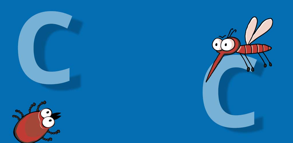 Transparent weißes C auf blauem Hintergrund.