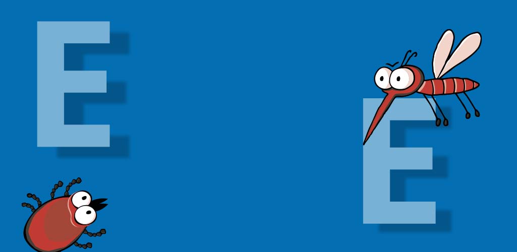 Transparent weißes E auf blauem Hintergrund.