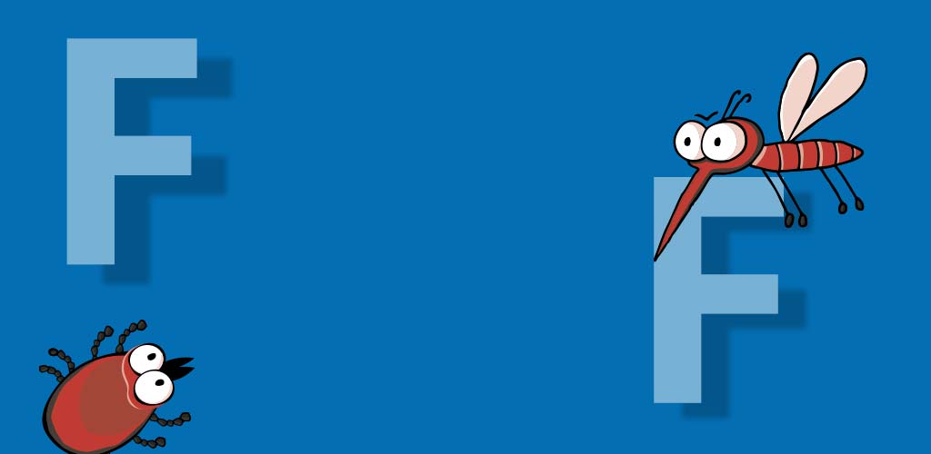 Transparent weißes F auf blauem Hintergrund.