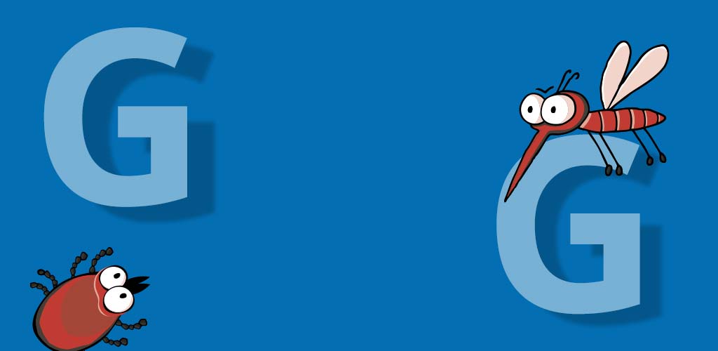 Transparent weißes G auf blauem Hintergrund.