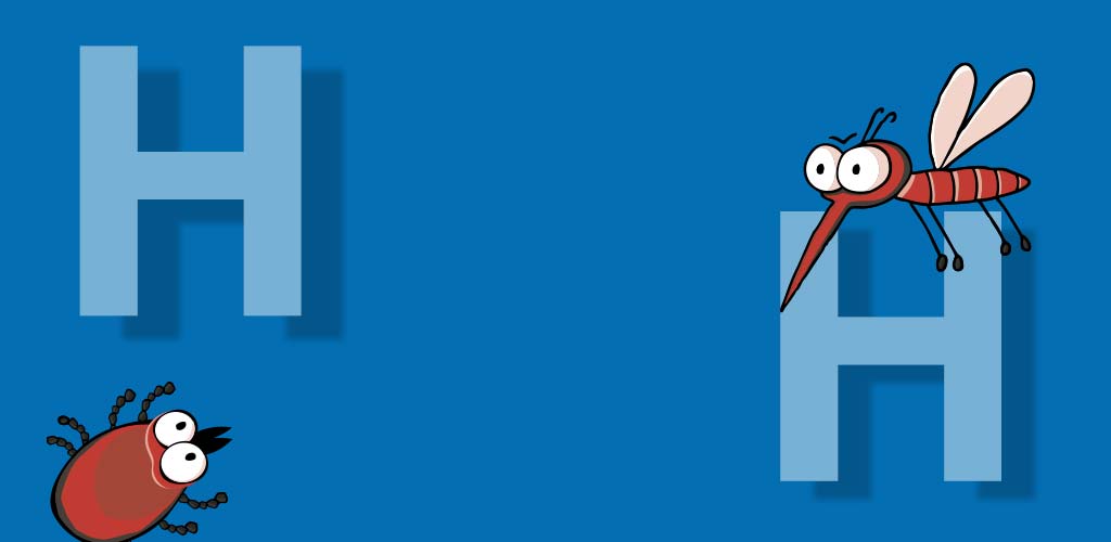 Transparent weißes H auf blauem Hintergrund.