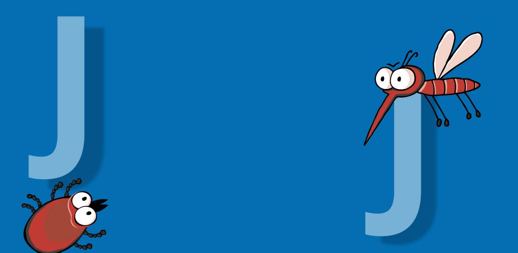 Transparent weißes J auf blauem Hintergrund.