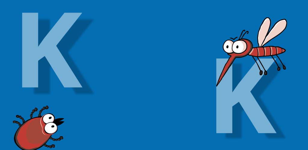 Transparent weißes K auf blauem Hintergrund.