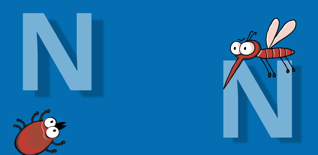 Transparent weißes N auf blauem Hintergrund.