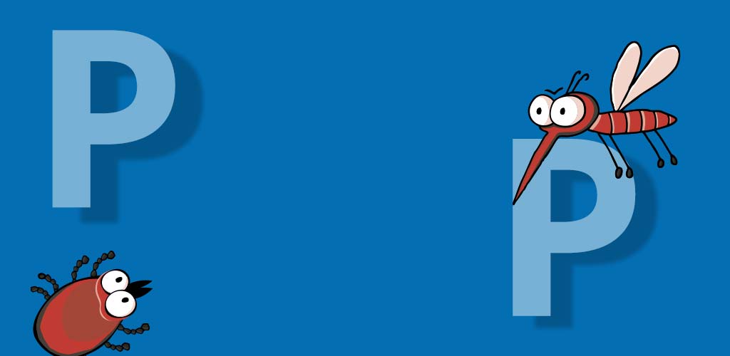 Transparent weißes P auf blauem Hintergrund.