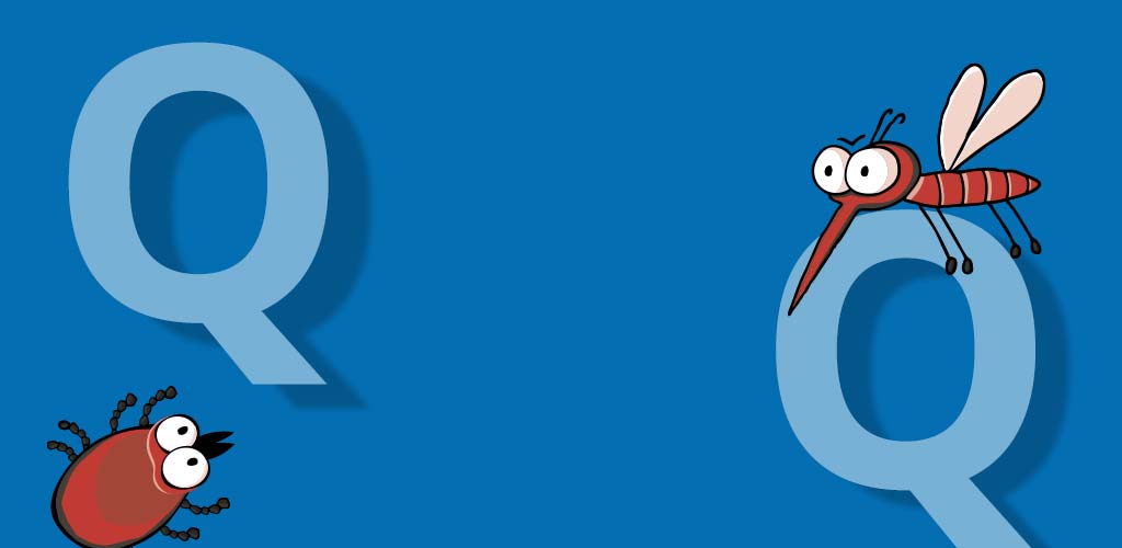 Transparent weißes Q auf blauem Hintergrund.