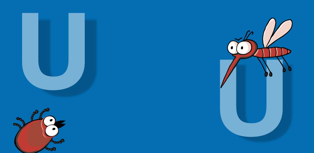 Transparent weißes U auf blauem Hintergrund.